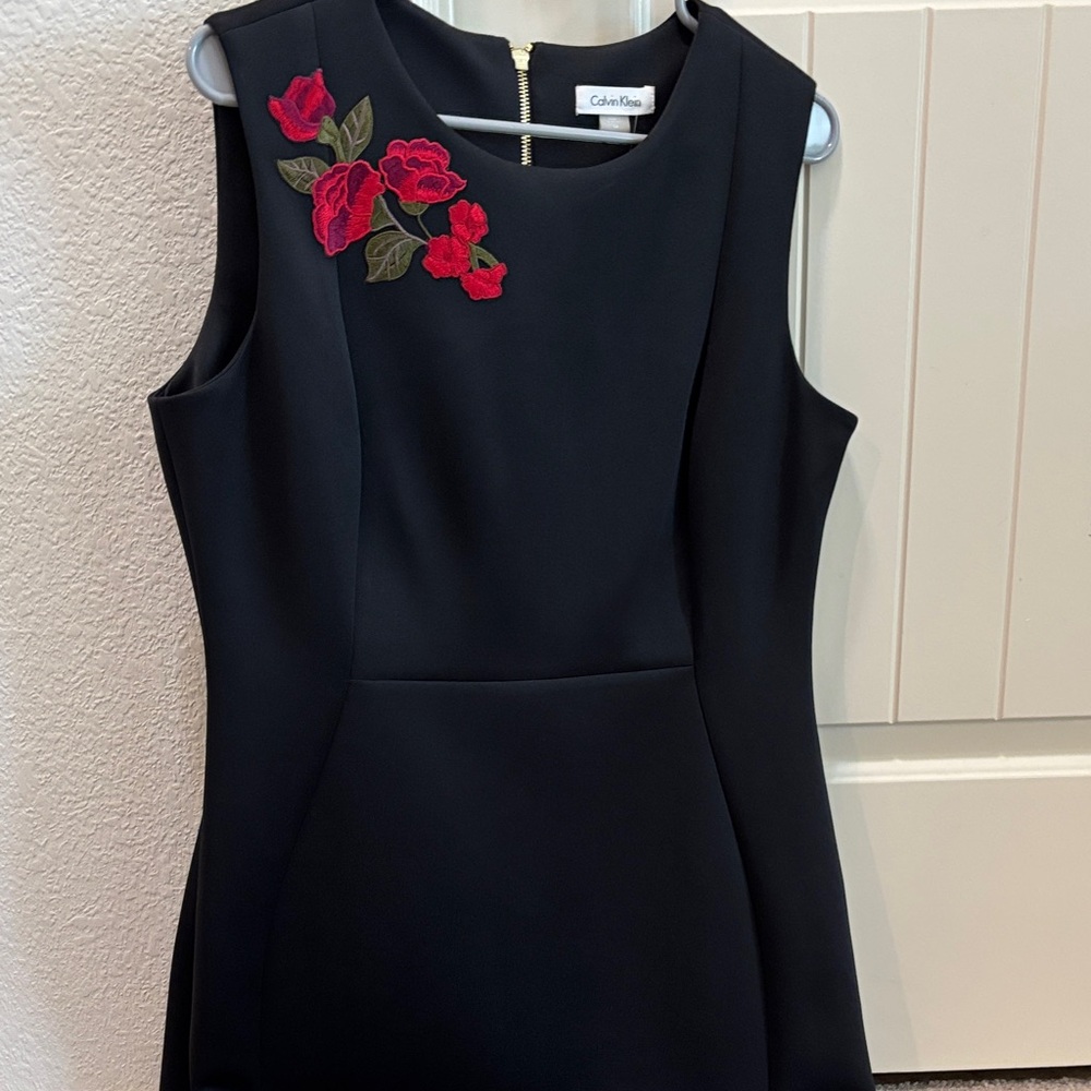 Calvin Klein Black Dress with Red Floral Detail